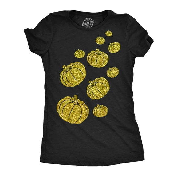Womens Gold Glitter Pumpkins T Shirt Funny Cute Halloween Top Graphic Novelty Tee Womens Graphic Tees