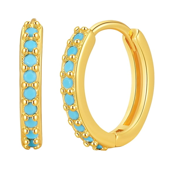 Womens Gold Hoop Earrings 18K Gold Plated Turquoise Large Huggie Hoop Earring Thick Hypoallergenic Earrings Jewelry Gifts