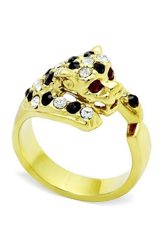 Womens Gold Jaguar Ring 316L Stainless Steel Anillo Color Oro Para Mujer Ninas Acero Inoxidable with Top Grade Crystal in Multi Color Bilha