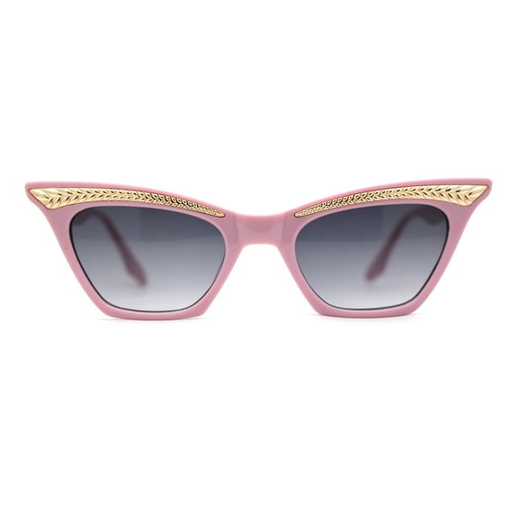 Womens Gold Metal Eyebrow Square Cat Eye Horn Rim Sunglasses Pink Smoke