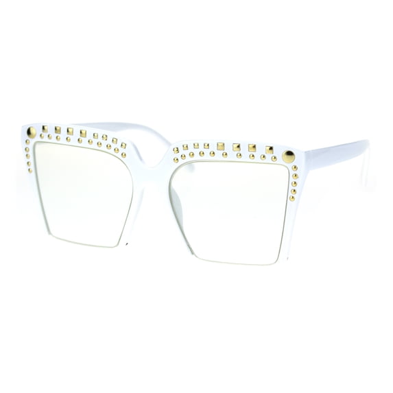 Womens Gold Metal Stud Crop Bottom Oversize Cat Eye Eyeglasses White