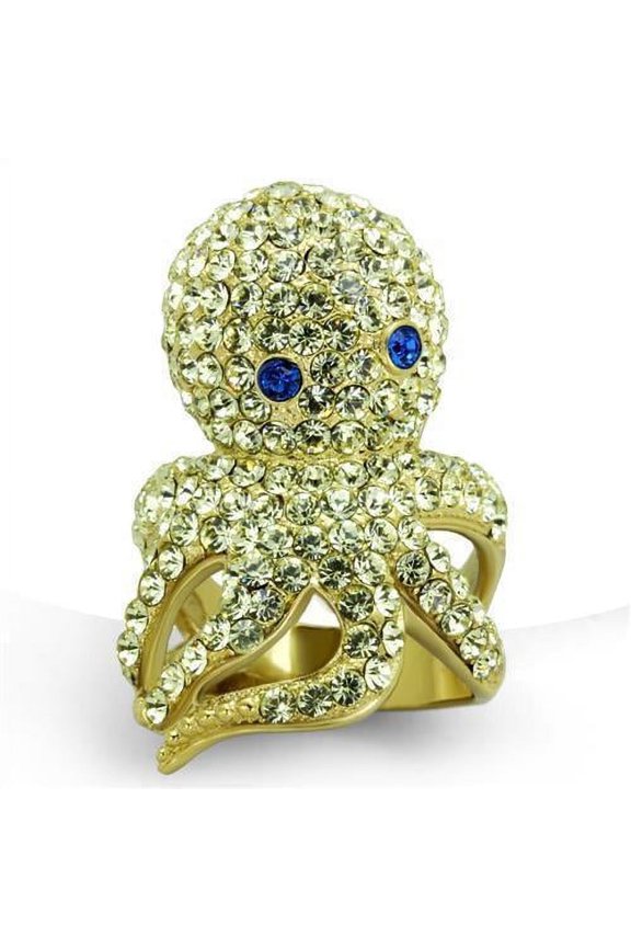 Womens Gold Octopus Ring Stainless Steel Anillo Color Oro Para Mujer Ninas Acero Inoxidable with Top Grade Crystal in Multi Color Ahlai