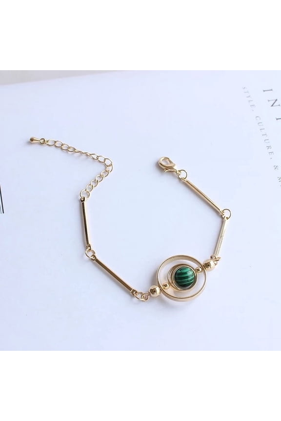 Womens Gold Plated Bracelet Geometric Overlapping Circle Design Peacock Green Grey Blue Sphere Stone Accents Electroplated Jewelry for Women