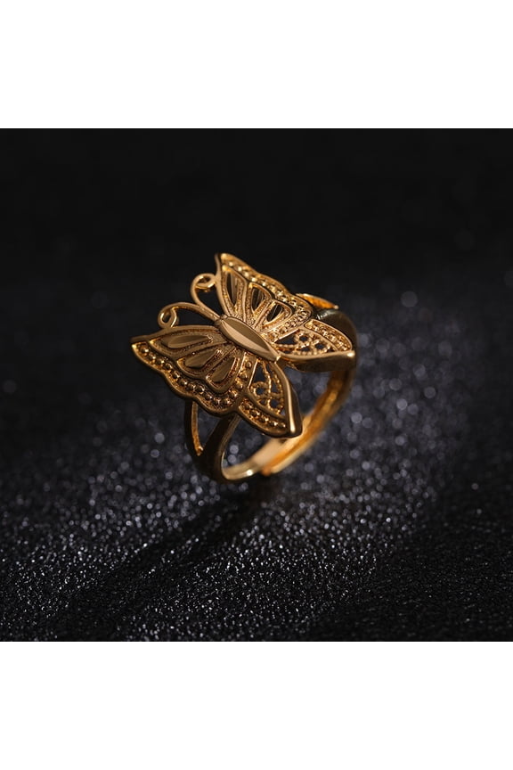 Womens Gold Plated Copper Butterfly Ring Open Adjustable Fashion Jewelry Korean Inspired Design Elegant Trendy