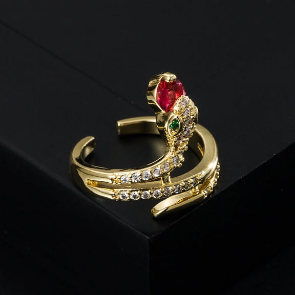 Womens Gold Plated Snake Ring Adjustable Copper Fashion Jewelry Unique Design Micro Mounted Craftsmanship Everyday Wear