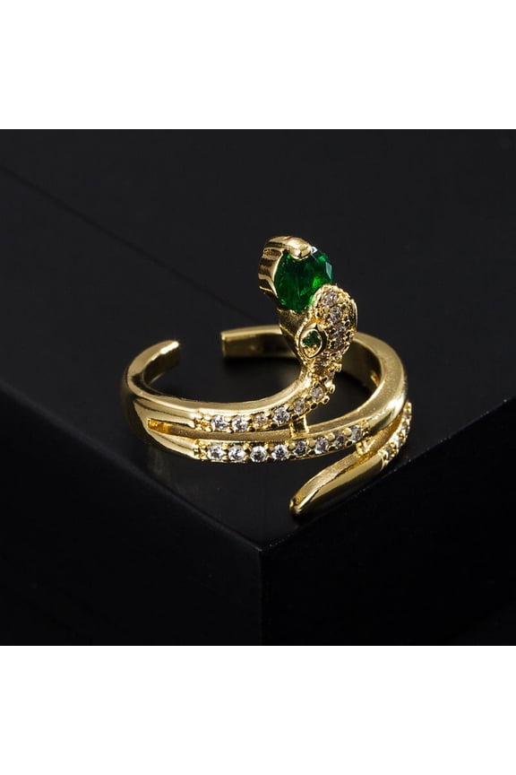Womens Gold Plated Snake Ring Adjustable Copper Fashion Jewelry Unique Design Micro Mounted Craftsmanship Everyday Wear