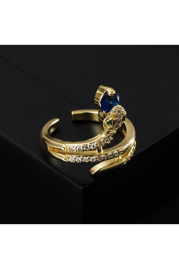 Womens Gold Plated Snake Ring Adjustable Copper Fashion Jewelry Unique Design Micro Mounted Craftsmanship Everyday Wear