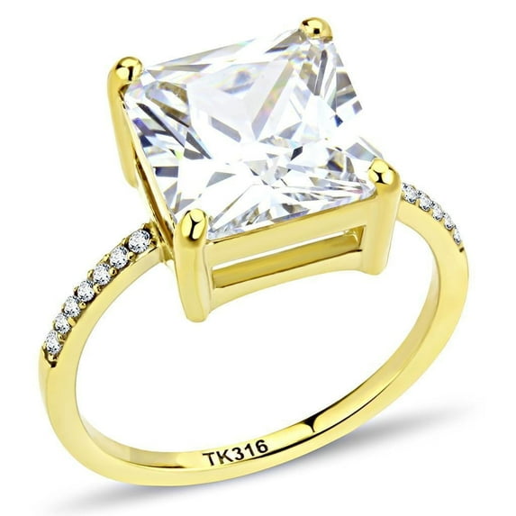 Womens Gold Ring 316L Stainless Steel Anillo Color Oro Para Mujer Ninas Acero Inoxidable with AAA Grade CZ in Clear Tara