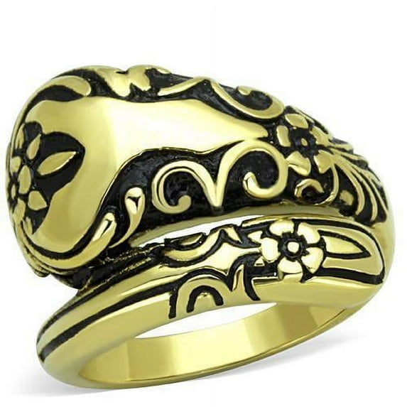 Womens Gold Ring 316L Stainless Steel Anillo Color Oro Para Mujer Ninas Acero Inoxidable with Epoxy in Jet Josiah