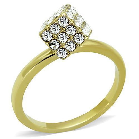 Womens Gold Ring 316L Stainless Steel Anillo Color Oro Para Mujer Ninas Acero Inoxidable with Top Grade Crystal in Clear Delilah