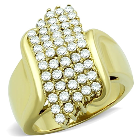Womens Gold Ring Stainless Steel Anillo Color Oro Para Mujer Ninas Acero Inoxidable with AAA Grade CZ in Clear Ahinoam