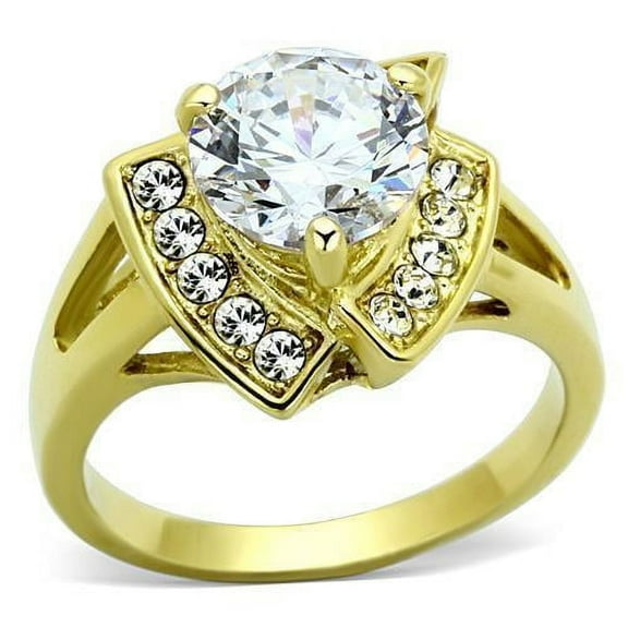 Womens Gold Ring Stainless Steel Anillo Color Oro Para Mujer Ninas Acero Inoxidable with AAA Grade CZ in Clear Basemath