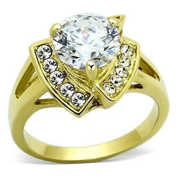 Womens Gold Ring Stainless Steel Anillo Color Oro Para Mujer Ninas Acero Inoxidable with AAA Grade CZ in Clear Basemath