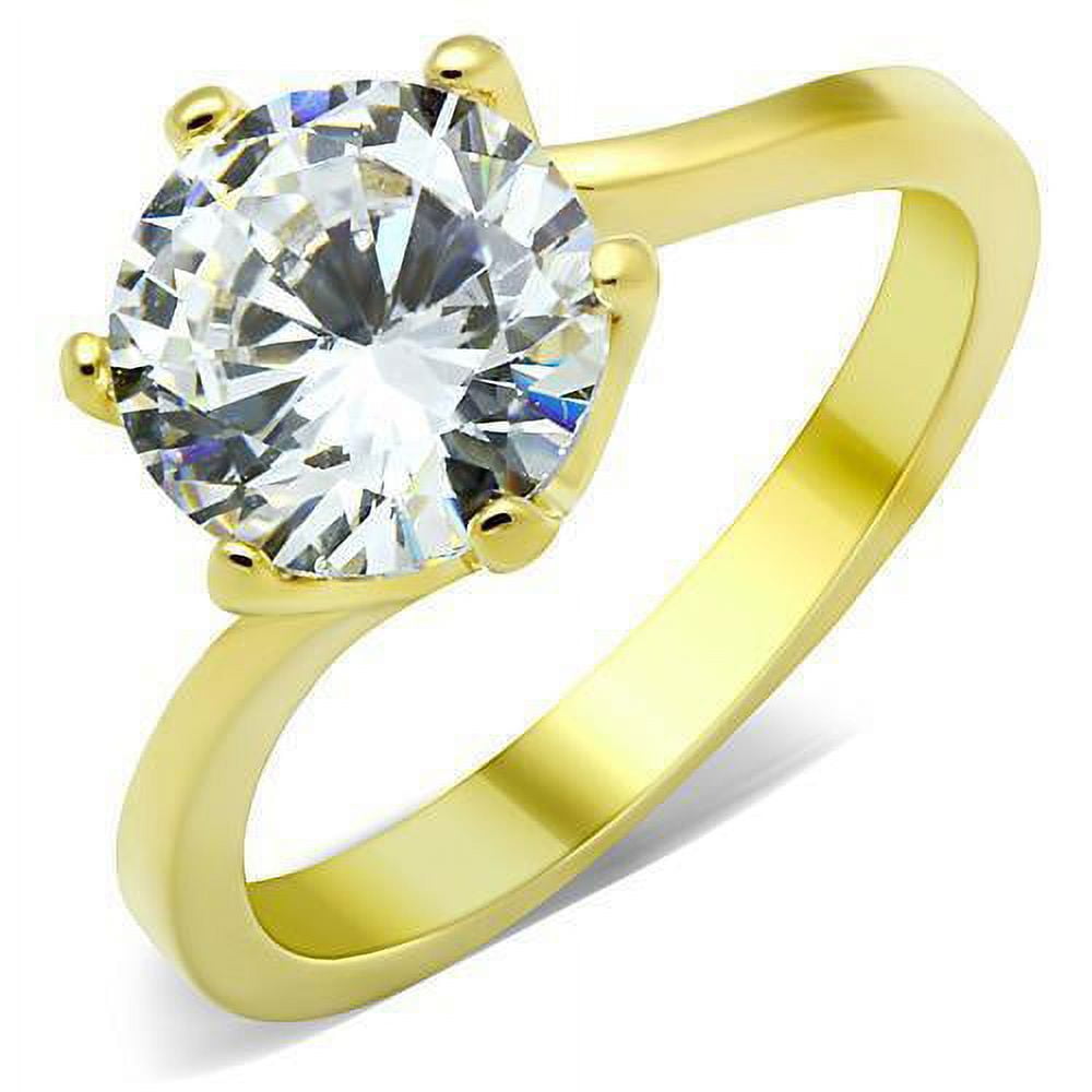 Womens Gold Ring Stainless Steel Anillo Color Oro Para Mujer Ninas Acero Inoxidable with AAA Grade CZ in Clear Bethal
