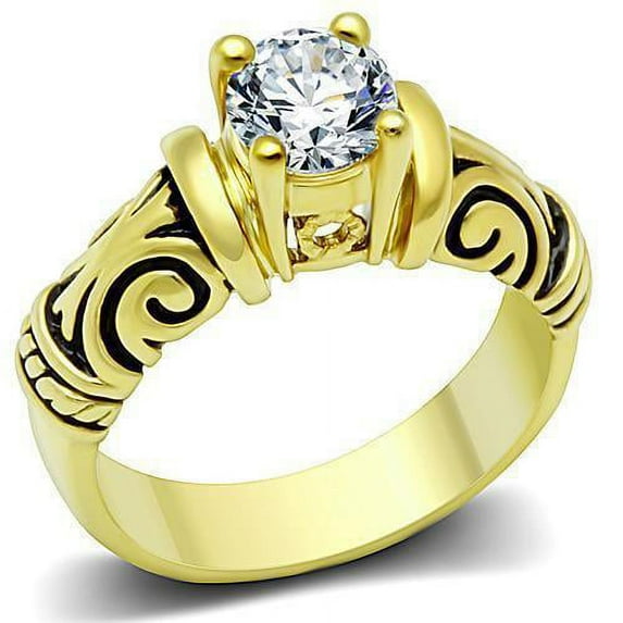 Womens Gold Ring Stainless Steel Anillo Color Oro Para Mujer Ninas Acero Inoxidable with AAA Grade CZ in Clear Esthiru