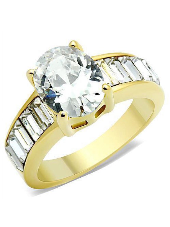 Womens Gold Ring Stainless Steel Anillo Color Oro Para Mujer Ninas Acero Inoxidable with AAA Grade CZ in Clear James