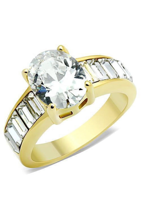 Womens Gold Ring Stainless Steel Anillo Color Oro Para Mujer Ninas Acero Inoxidable with AAA Grade CZ in Clear James