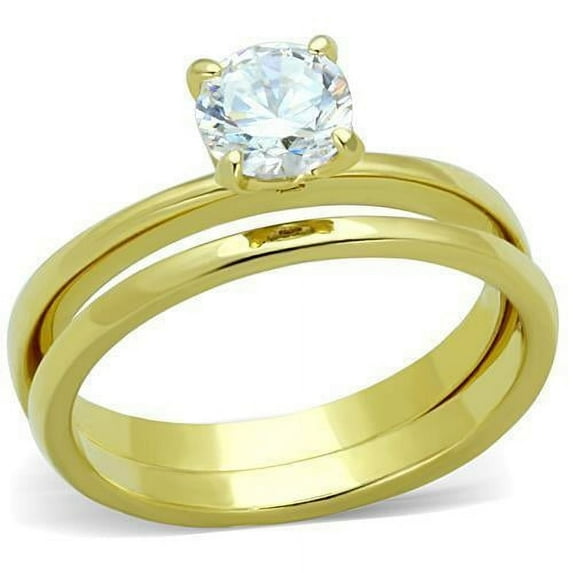 Womens Gold Ring Stainless Steel Anillo Color Oro Para Mujer Ninas Acero Inoxidable with AAA Grade CZ in Clear Sarah