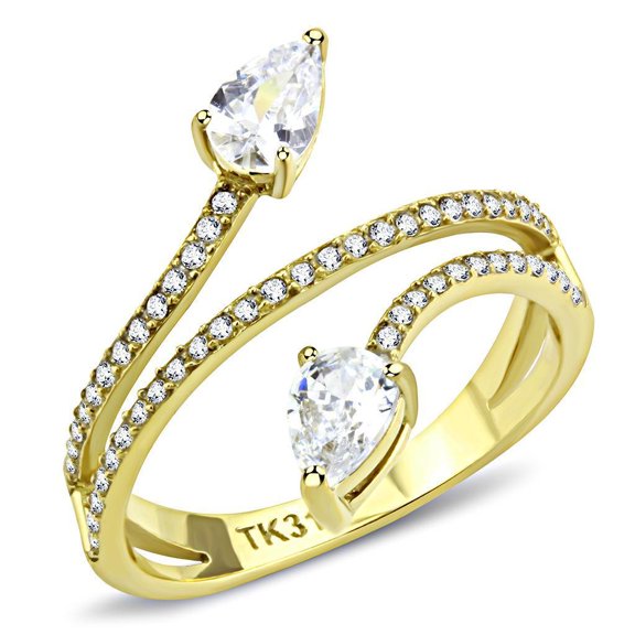 Womens Gold Ring Stainless Steel Anillo Color Oro Para Mujer Ninas Acero Inoxidable with AAA Grade CZ in Clear Terah