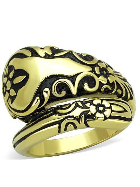 Womens Gold Ring Stainless Steel Anillo Color Oro Para Mujer Ninas Acero Inoxidable with Epoxy in Jet Josiah