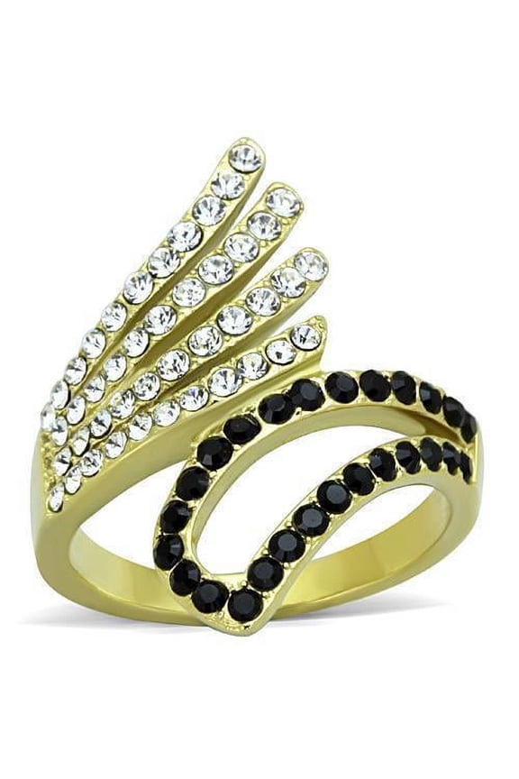 Womens Gold Ring Stainless Steel Anillo Color Oro Para Mujer Ninas Acero Inoxidable with Top Grade Crystal in Jet Levi
