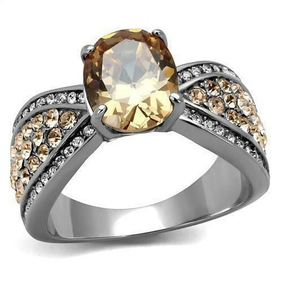 Womens Gold Rings High polished (no plating) Stainless Steel Ring with AAA Grade CZ in Champagne TK2249
