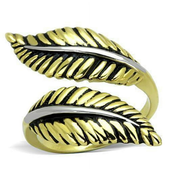 Womens Gold Rings Two-Tone IP Gold (Ion Plating) 316L Stainless Steel Ring with Epoxy in Jet TK1707
