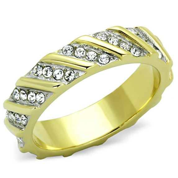 Womens Gold Rings Two-Tone IP Gold (Ion Plating) Stainless Steel Ring with Top Grade Crystal in Clear TK1557