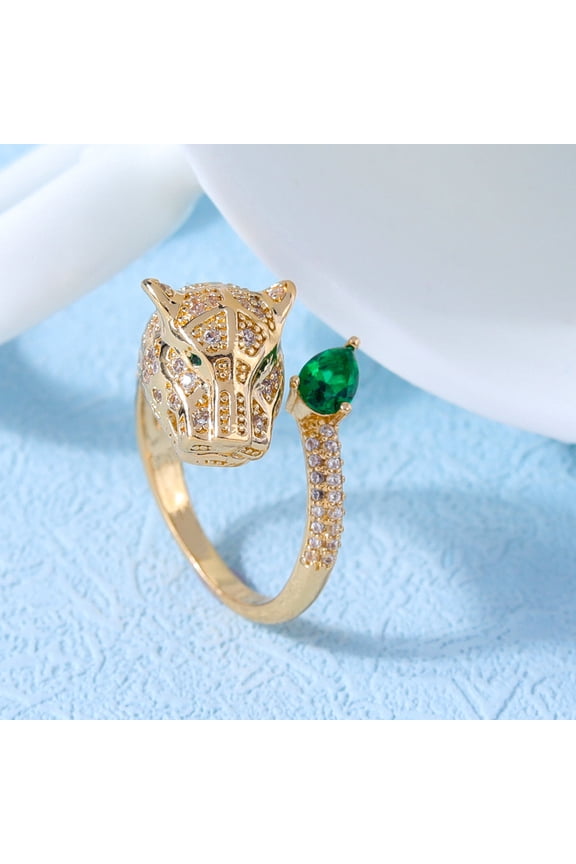 Womens Gold Snake Ring Adjustable Open Geometric Design Zircon Embellished Copper Fashion Jewelry Statement Accessory