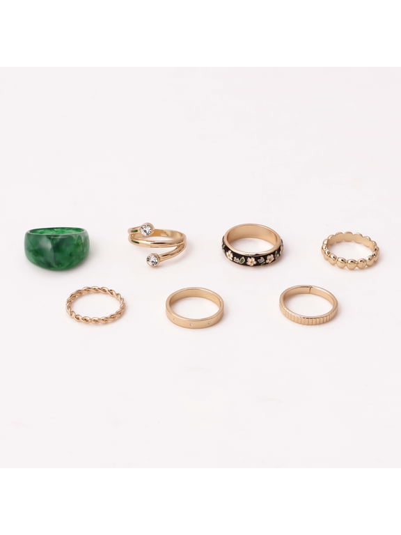 Gold Tone and Resin Ring Set -7pc Assorted Sizes Womens