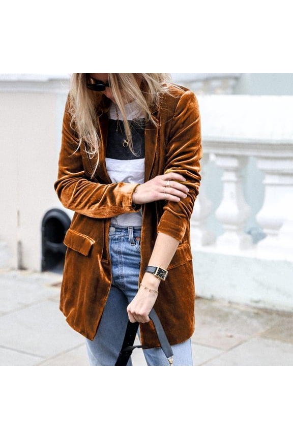 Womens Gold Velvet Suit Jacket Open Front Cardigan Coat Leisure Suit Cardigan Coat Jacket Women Jackets Casual for Women Jacket Junior Light Jacket for Juniors Fuzzy Jacket Light Jackets Vests for