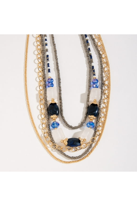 Womens Gold and Blue Multiple Strand Beaded Layered Necklace by Howard's