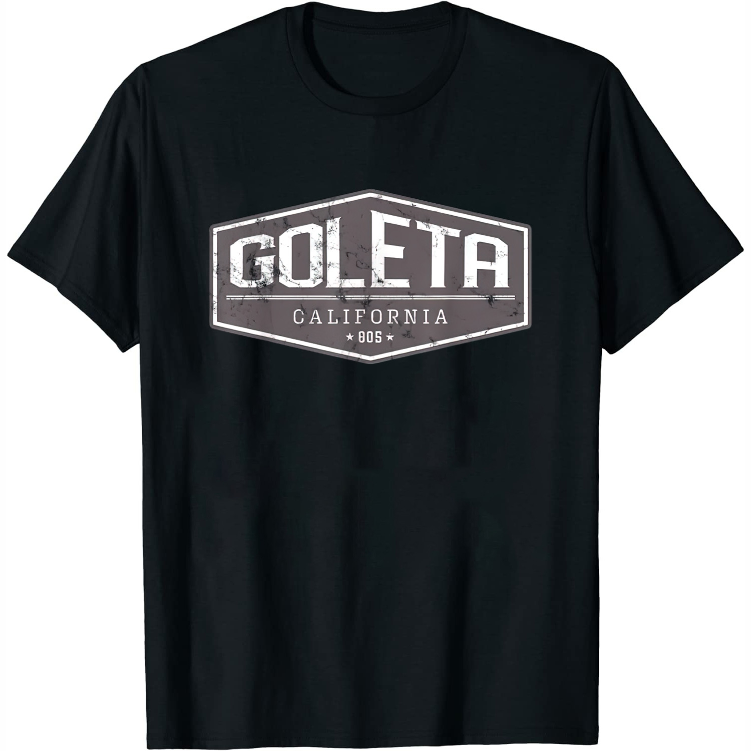 Womens Goleta, California, 805 Distressed Graphic Tshirt Black XLarge