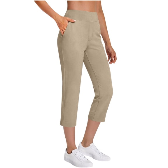 Womens Golf Capris Pants Stretch Lightweight Pull-on Work Capri Pant Tummy Control Cropped Pant with Pockets