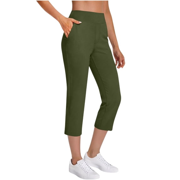 Womens Golf Capris Pants Stretch Lightweight Pull-on Work Capri Pant Tummy Control Cropped Pant with Pockets