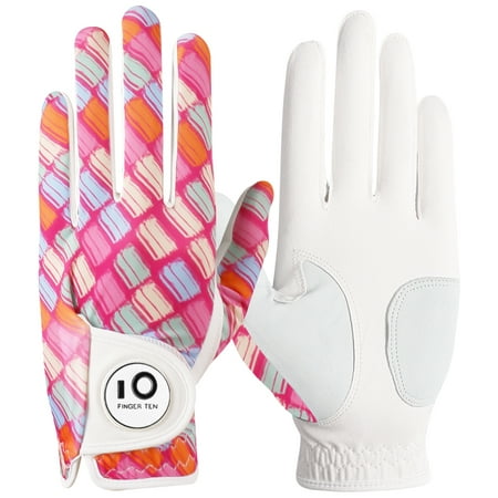 Womens Golf Glove with Ball Marker Rain Left Right Hand Leather Printed 1 Pack, Ladies Golf Gloves All Weather Grip Breathable Soft Size Small Medium Large XL