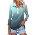 thumbnail image 1 of Womens Golf Polo Shirt 3/4 Sleeve Quarter Zip Up T-Shirt Gradient Print Plus Size Tunic Tops Blouses, 1 of 6