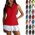 thumbnail image 1 of Womens Golf Polo Shirts Casual Solid Color Sleeveless Zipper Tank Tops Lightweight Quick Dry Athletic Tennis Shirt,Red,M, 1 of 8