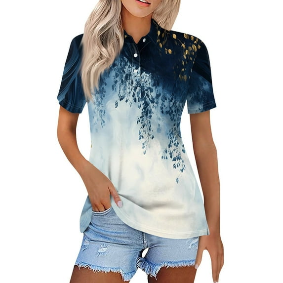 Womens Golf Polo Shirts Collared Short Sleeve T Shirt Lightweight Moisture Wicking Polo Casual 3 Buttons Graphic Tees Tops