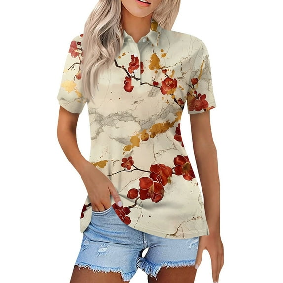 Womens Golf Polo Shirts Collared Short Sleeve T Shirt Lightweight Moisture Wicking Polo Casual 3 Buttons Graphic Tees Tops