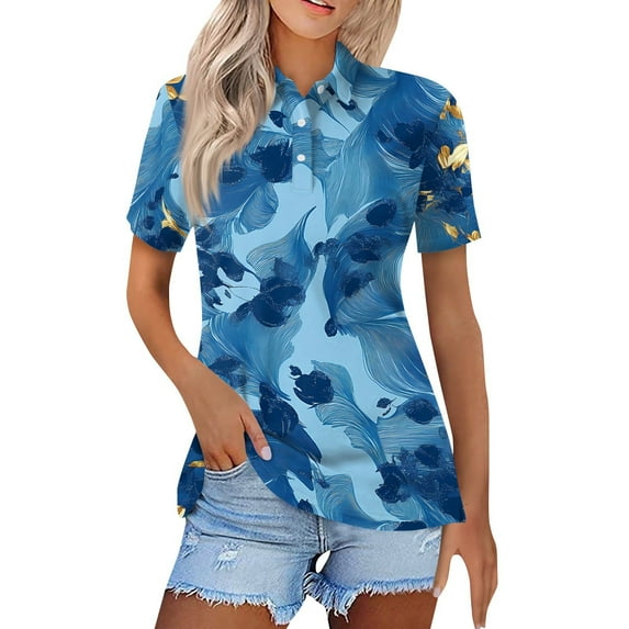 Womens Golf Polo Shirts Collared Short Sleeve T Shirt Lightweight Moisture Wicking Polo Casual 3 Buttons Graphic Tees Tops