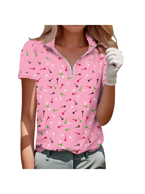 Womens Golf Polo Shirts Half Zipper Collared Short Sleeve T Shirt Lightweight Moisture Wicking Polo Casual Outfits Going Out Tops 2026 Summer Beach Vacation Outfits