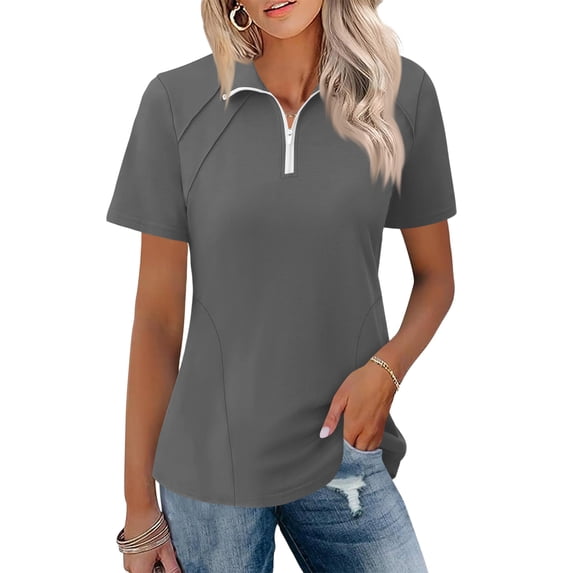 Womens Golf Shirt Summer 1/4 Zip Up Polo Shirts Short Sleeve Moisture Wicking Gym Workout Tops M