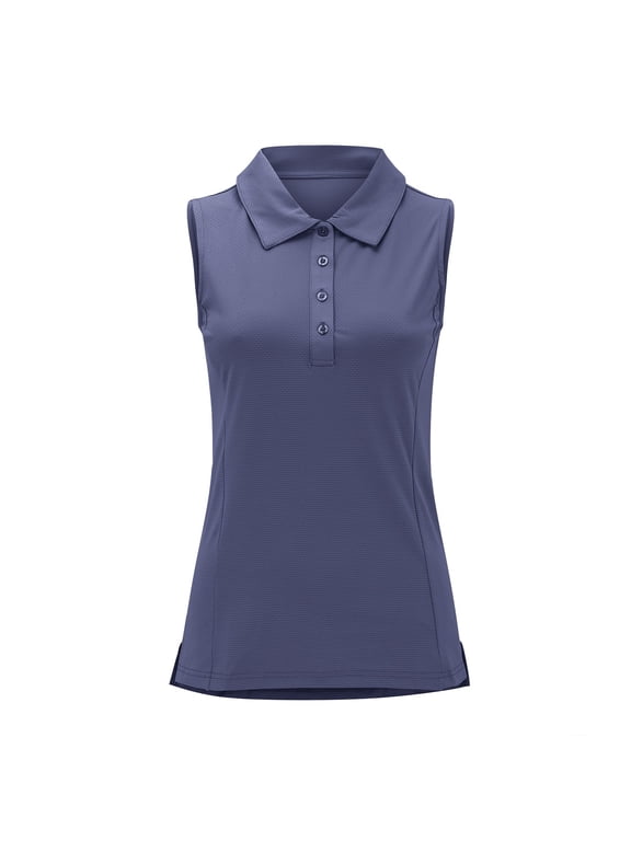 Womens Golf Shirt, Yigetop Women's Summer Solid Color Shirt Stand Up Collar Sleeveless Casual Sports Top Tennis Golf Shirts for Woman Dark Blue M