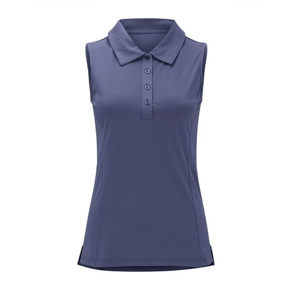 Womens Golf Shirt, Yigetop Women's Summer Solid Color Shirt Stand Up Collar Sleeveless Casual Sports Top Tennis Golf Shirts for Woman Dark Blue S