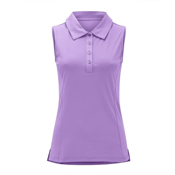 Womens Golf Shirt, Yigetop Women's Summer Solid Color Shirt Stand Up Collar Sleeveless Casual Sports Top Tennis Golf Shirts for Woman Purple XL