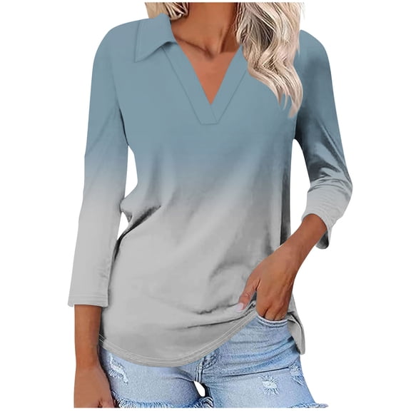 Womens Golf Shirts 3/4 Length Sleeve Collared Tops Business Casual Summer Loose Blouse Lapel Tshirts Cute Tees Gray S