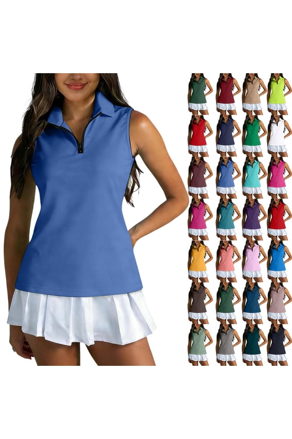 Womens Golf Tops Zip Up V Neck Tank Tops 2026 Summer Collared Tennis Polo Shirts Lightweight Solid Color Slim Fit Athletic Top