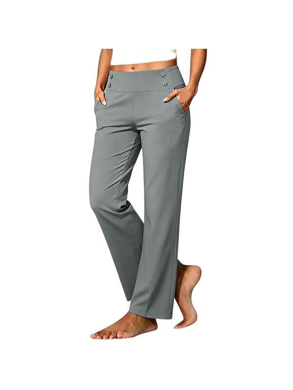 Womens Golf Trousers Solid Color Comfy Elegant Yoga Pants Trendy LightWeight Plus Size Stretch Tummy Control Straight Leg Joggers Casual Lightweight Holiday Sweatpants