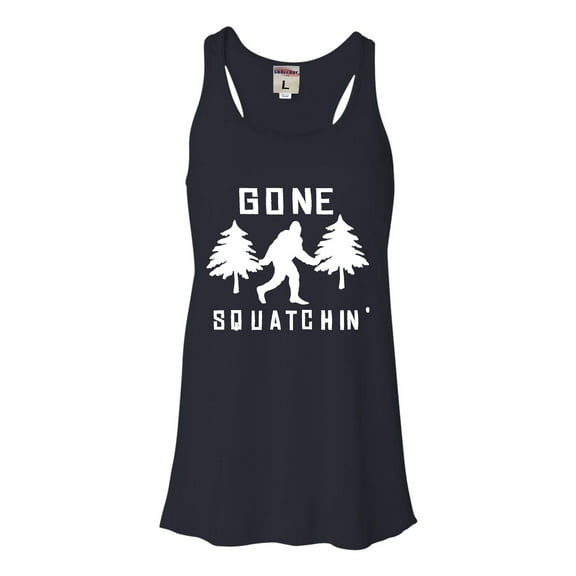 Womens Gone Squatchin' Gone Squatching Bigfoot Sasquatch Flowy Racerback Tank Top T-Shirt